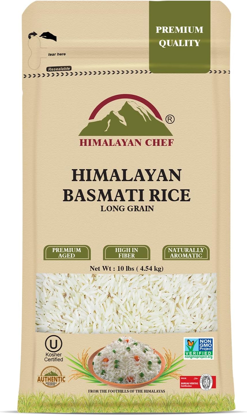 Basmati Rice,Extra Long Grain Rice Fluffy Quick Cooking Aromatic - 10 lbs.(Packaging May Vary)