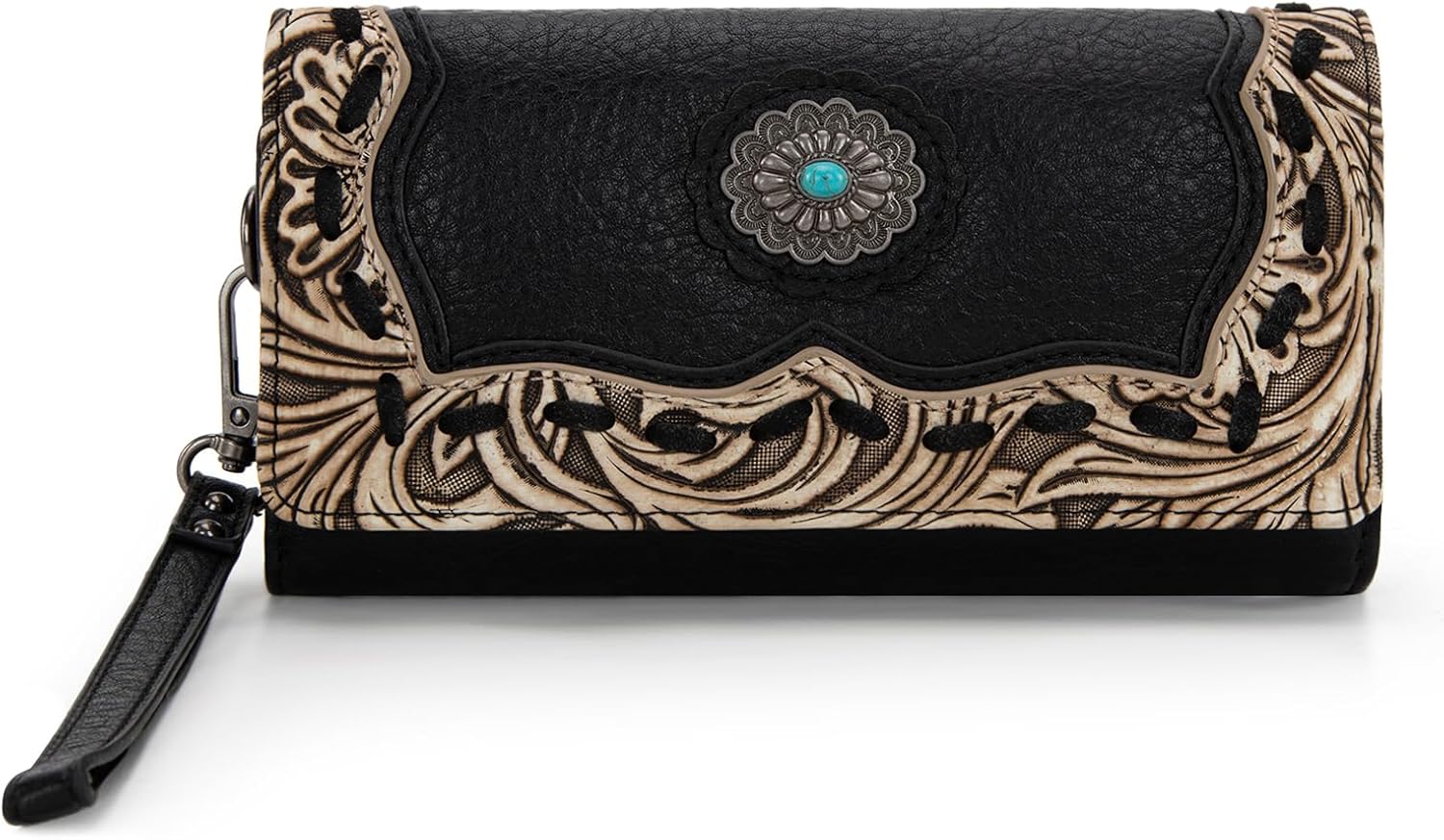 Trinity Ranch Wristlet Wallets for Women Western Wristlet Purse with Detachable Floral Tooled Concho Collection