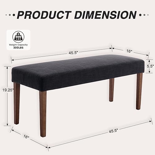 Miniatura 2 de LIVINOVA Farmhouse - Asiento de comedor tapizado, banco de entrada de lino de 45 pulgadas con patas de madera natural, banco moderno de mediados de