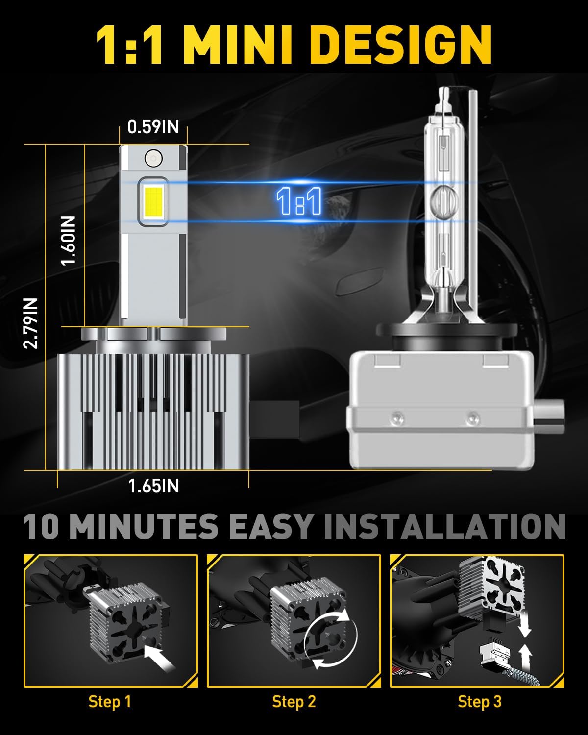 AUXITO D1S D1R Bulbs, 24000Lumens 120W 6000K White 500% Brightness, Xenon HID Replacement Lights, Plug and Play Fog Light Bulbs, Pack of 2