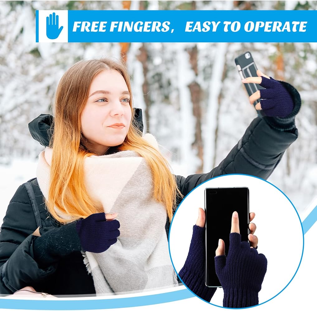 Guanti Invernali Donna Senza Dita Con Flip - Lana Calda, Ideale Per Smartphone E Attività Esterna - Foto 7