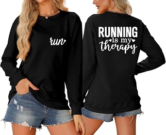 Running Is My Therapy Sweatshirt Women Runners Hoodie for Mental Health Inspirational Quote Running Crewneck