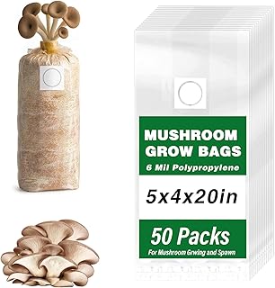 Mushroom Grow Bags, 50 Pack Mushroom Spawn Bags, 5" x 4" x 20", 6 Mil Thick Durable,Tear Resistant, 0.2 Micron Porosity Resistant High Pressure Spawning