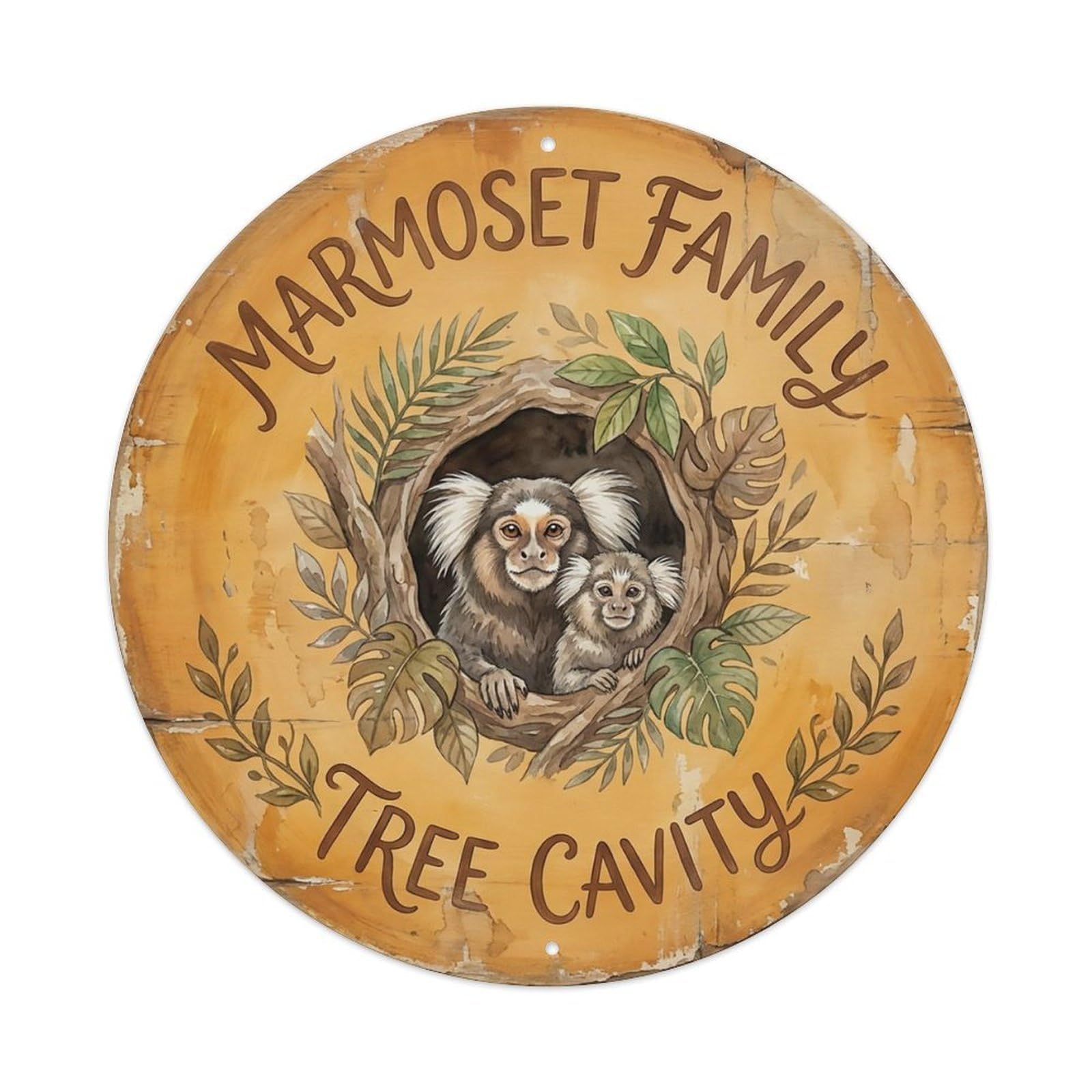 Cxhjca 8X8inch(20X20cm) Marmoset Family Tree Cavity Metal Tin Sign