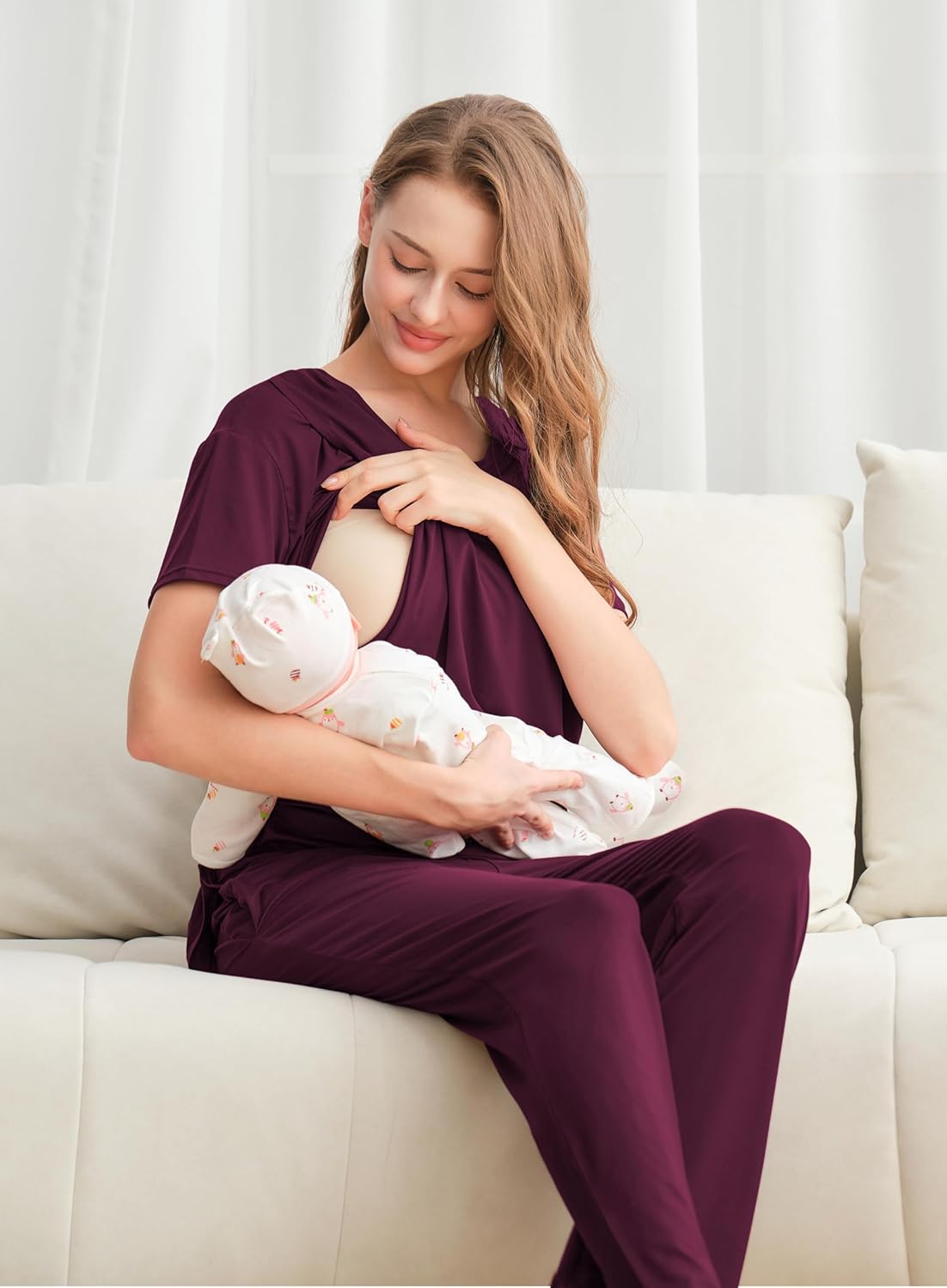 DANSHOW 5 Piece Maternity Nursing Pajamas Pregnancy Pjs Sets Breastfeeding Sleepwear for Women, Nursing Breast Pads & Socks - Image 3