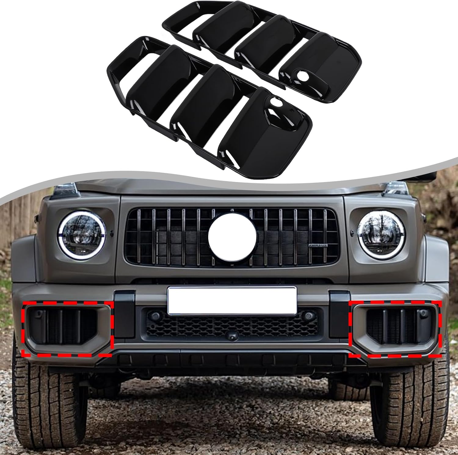 Front Bumper End Grille Cover Trim Compatible for Mer@cedes Benz G Class AMG Wagon Cross Country SUV G63 2025 2026 Front Bumper Side Air Intake Grille Trim Exterior Accessories (Glossy Black)