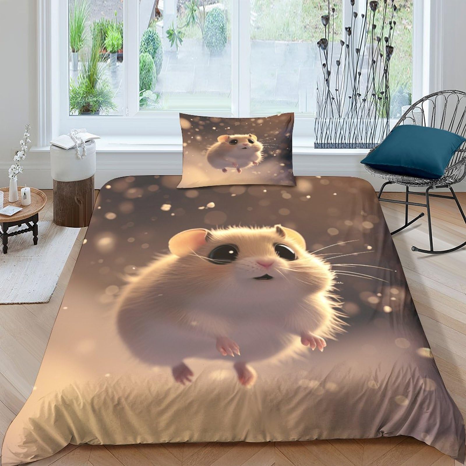 GAOYUCHUN Hamster Duvet Cover Sets 3 PCS Hotel Quality Quilt Cover Bedding Set Bed Covers with Pillowcases with Zipper Closure Ultra Soft Anti Allergic Microfiber Single（135x200cm）