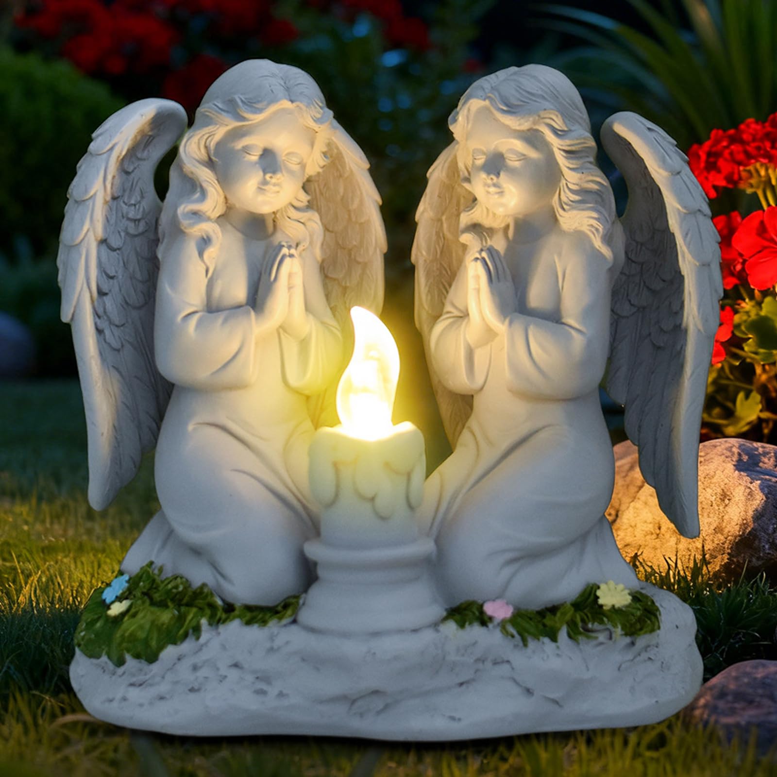 CAKEEYUM 6.5x6.5x4.9 Inch Praying Angel Solar Lights Outdoor Garden Resin Angel Statues for Yard Patio Lawn Cemetery - Style 2