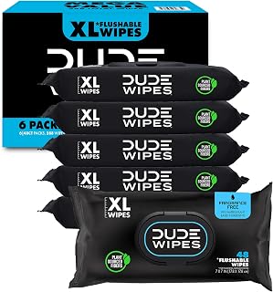 DUDE Wipes Flushable Extra-Large Unscented Wipes, 6-Pack 288 Count - Vitamin E & Aloe, Septic Safe for Whole Family