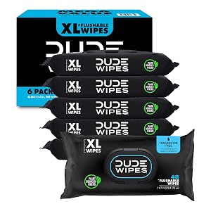 DUDE Wipes - Flushable Wipes - 6 Pack 288 Count - Unscented - Extra-Large - Vitamin-E Aloe -