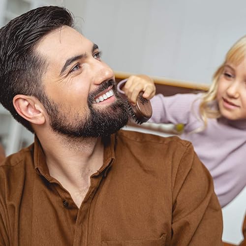 Miniatura 12 de BFWood Cepillo para barba de cerdas de jabalí, estilo militar de nogal de madera negra, cepillo de bigote de madera para hombre Negro