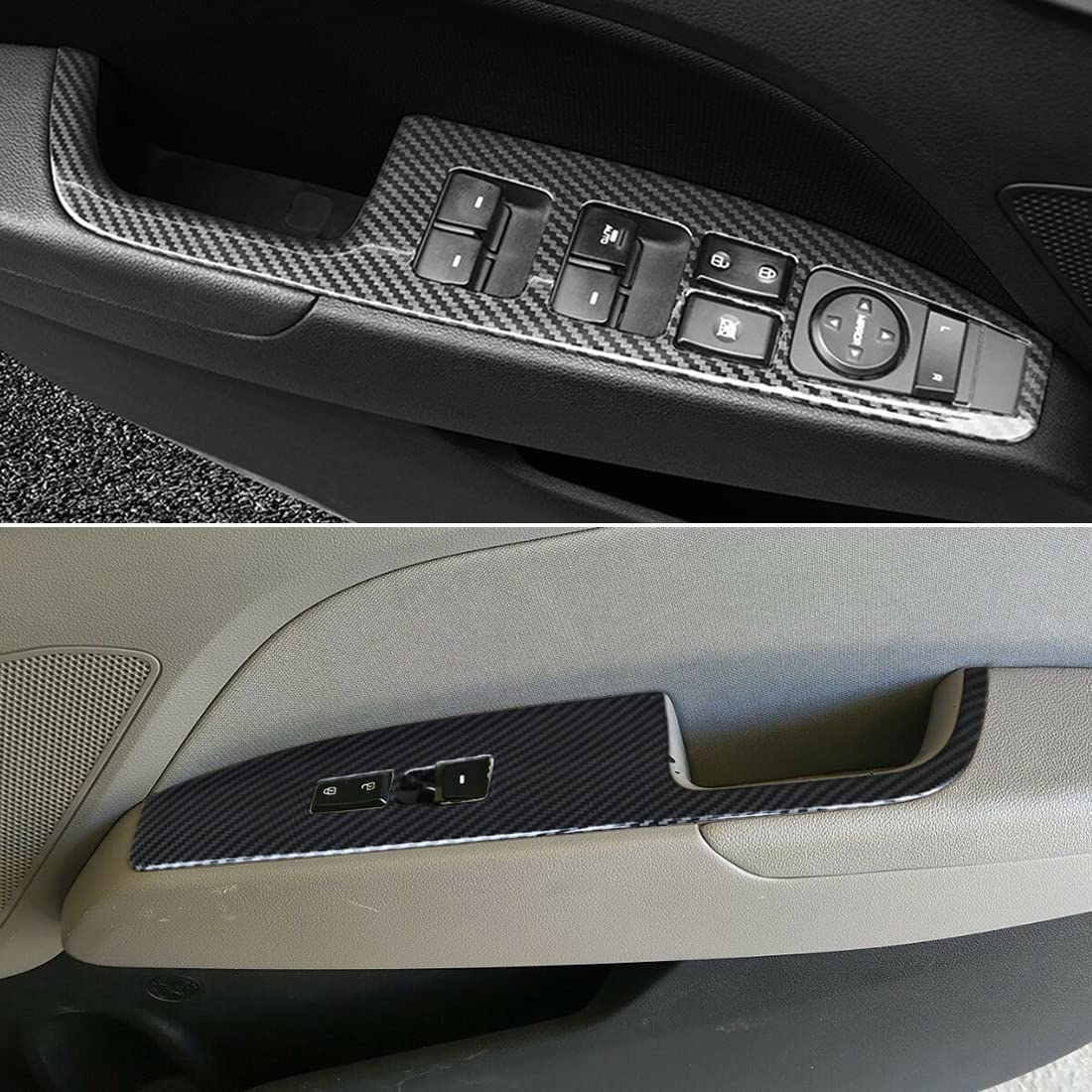 ruihe 4pc Carbon Fiber Color Automobile Door Window Control Panel Cover Trim Fit for Hyundai Elantra 2017 2018 2019 2020 North American Version Rear Door has seat Heating