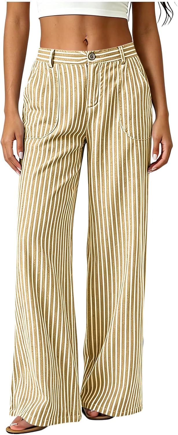 Women's Wide Leg Pant High Waist Straight Leg Dress Pants Fashion Casual Business Beach Trousers with Pockets