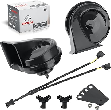 Car Horn Kit Compatible with Ford/GMC/Chevrolet/Ram/Tesla and 1 to 2 Horn Adapter Connector Y Type Auto Dual-Tone Electric Horns High/Low Tune.