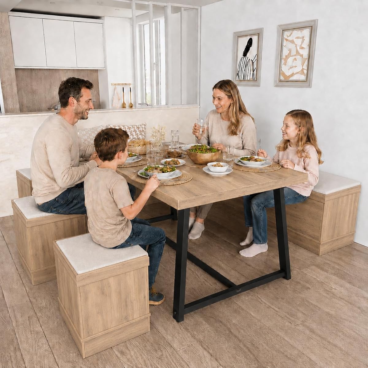 Corner Dining Table Set, 6-Piece Breakfast Nook Dining Set with Storage Bench and Stools, 47" Banquette Seating for Small Space, Apartment Kitchen & Dining Room, Weathered Gray Wood