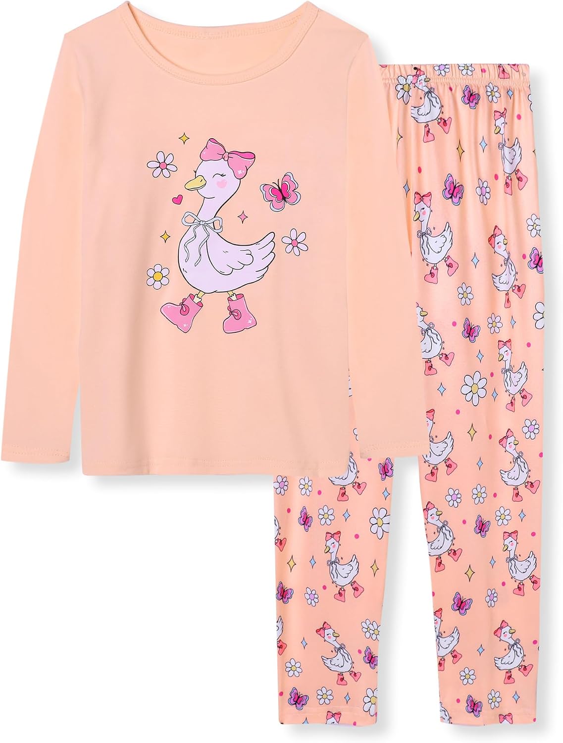 CARETOO Girls Pajama Set Long Sleeve Top Long Pants Pajamas Kids Tie Dye Cute Pattern Pj Sets Sleepwear for 3-12Y