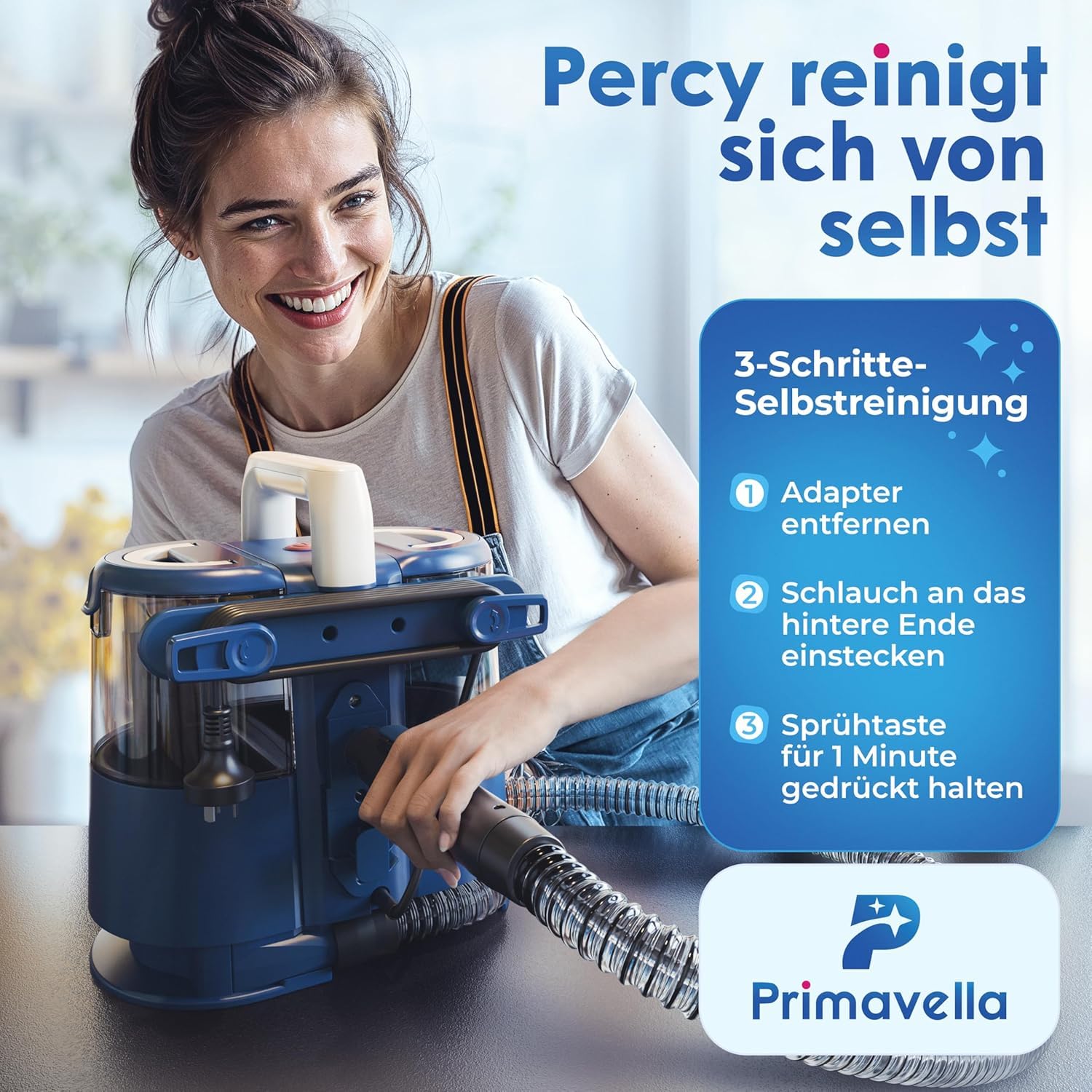 Primavella ​– Nass-/Trockenstaubsauger ​– 600 ​Watt, 1,5-Liter-Behälter ​– Polsterreinigungsgerät ​+ 4 ​Aufsätze für Sofa, Teppich, Auto, Polstermöbel