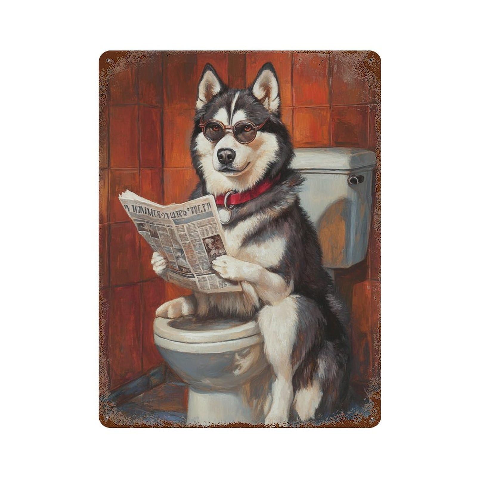 Dog Reading Newspaper on Toilet-64 Decorative Tin Sign 15.7"x11.8", Rustic Home Decor for Cafe, Home Bar And Lounge Decor