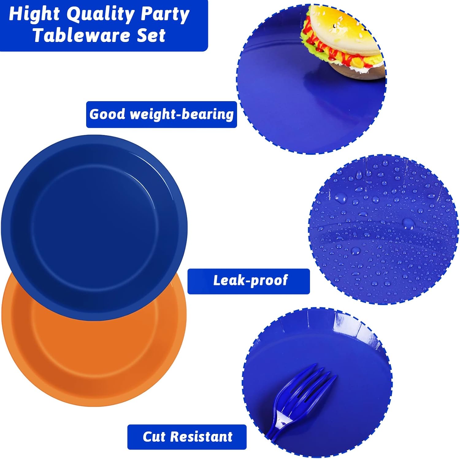 Wiooffen 96 Pcs Orange and Blue Birthday Party Plates Napkins Dart War Party Supplies Tableware Disposable Orange Blue Paper Dinnerware Decoration for Baby Shower Birthday Party, 24 Guests - Image 4
