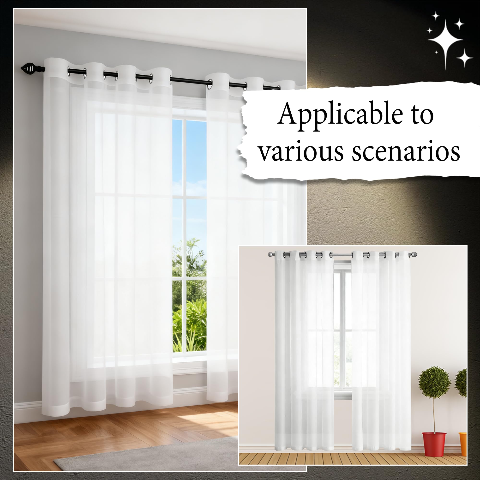 Cortinas Visillos 360 x 245 cm con Ojales Cortinas Dormitorio Matrimonio Poliéster para La Pasillos de Salon y Dormitorios de Juvenil, Blanco