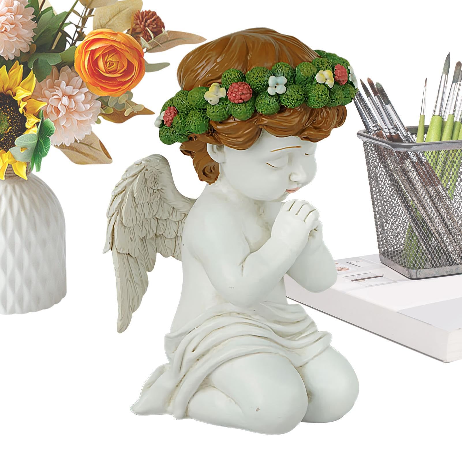 Statue d'ange de jardin extérieur en résine blanche pour déco de Pâques