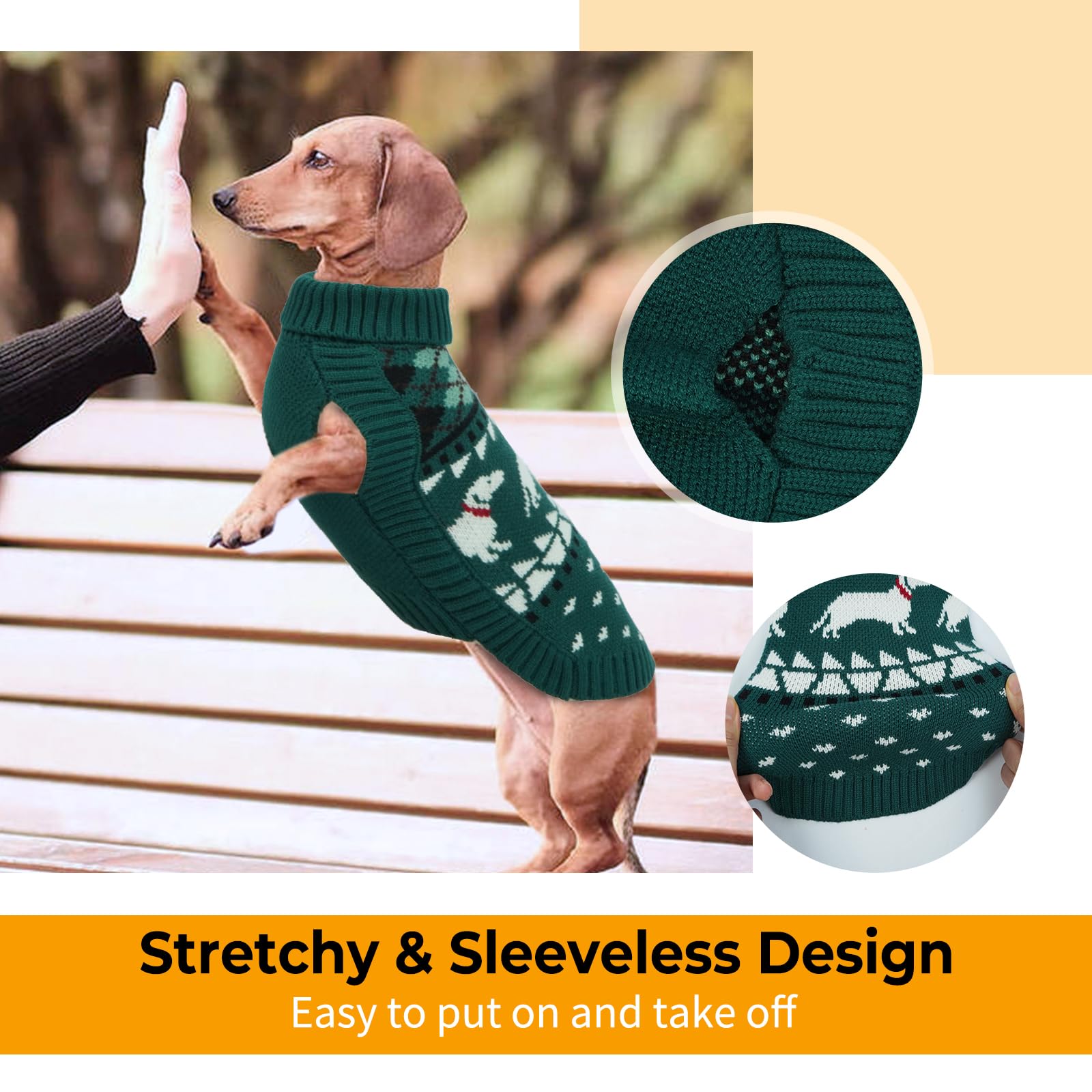 Leletail Pull teckel – Pull à col roulé pour chiens de petite taille, manteau chaud en tricot pour animal domestique, vêtements teckel pour temps froid, tenue confortable pour l'automne et l'hiver