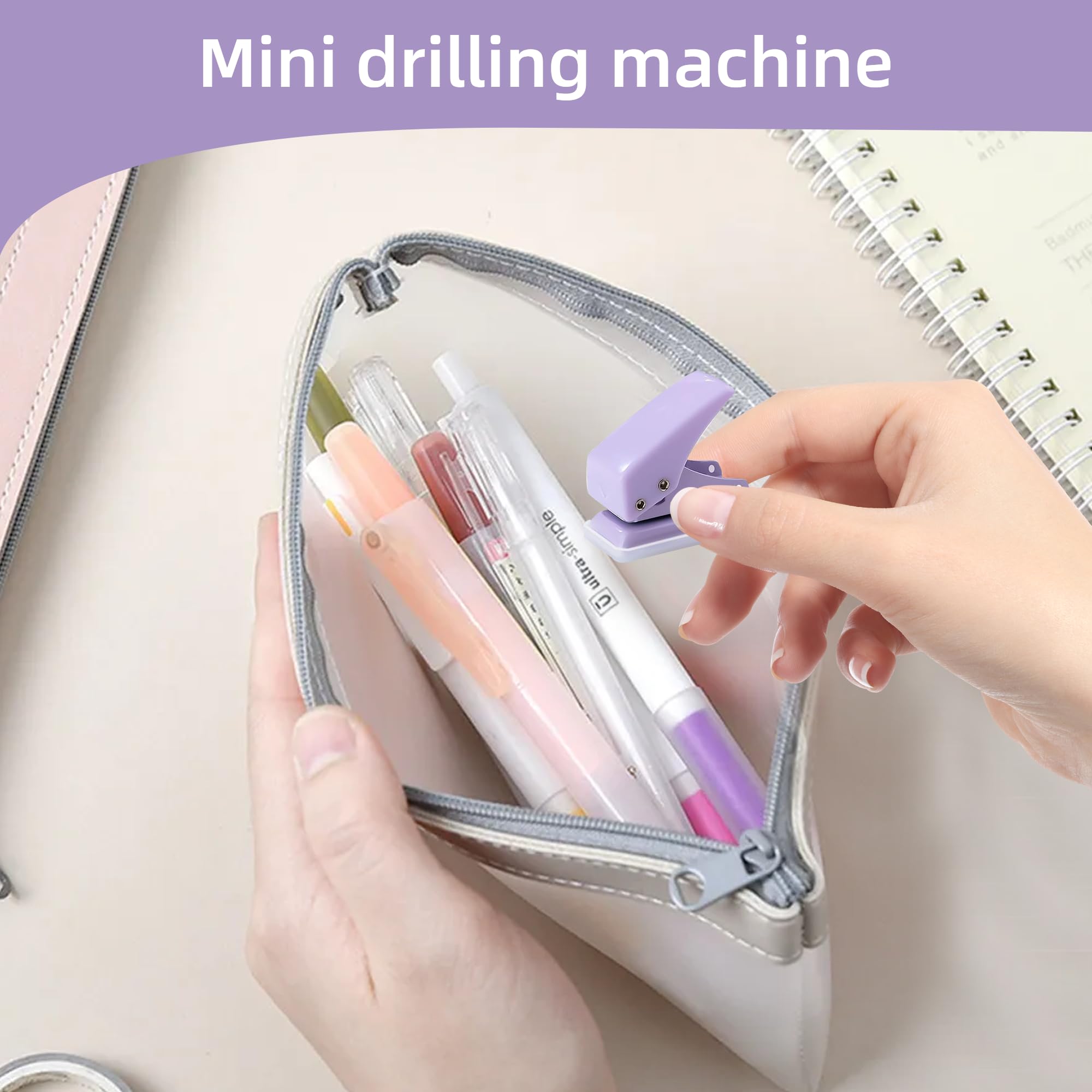 3PCS Single Hole Puncher 3 Colors Mini Paper Punc 10 Sheets Capacity Single Hole Punch for Paper for Scrapbooking Craft Projects(White/Purple/Transparent) - Image 4