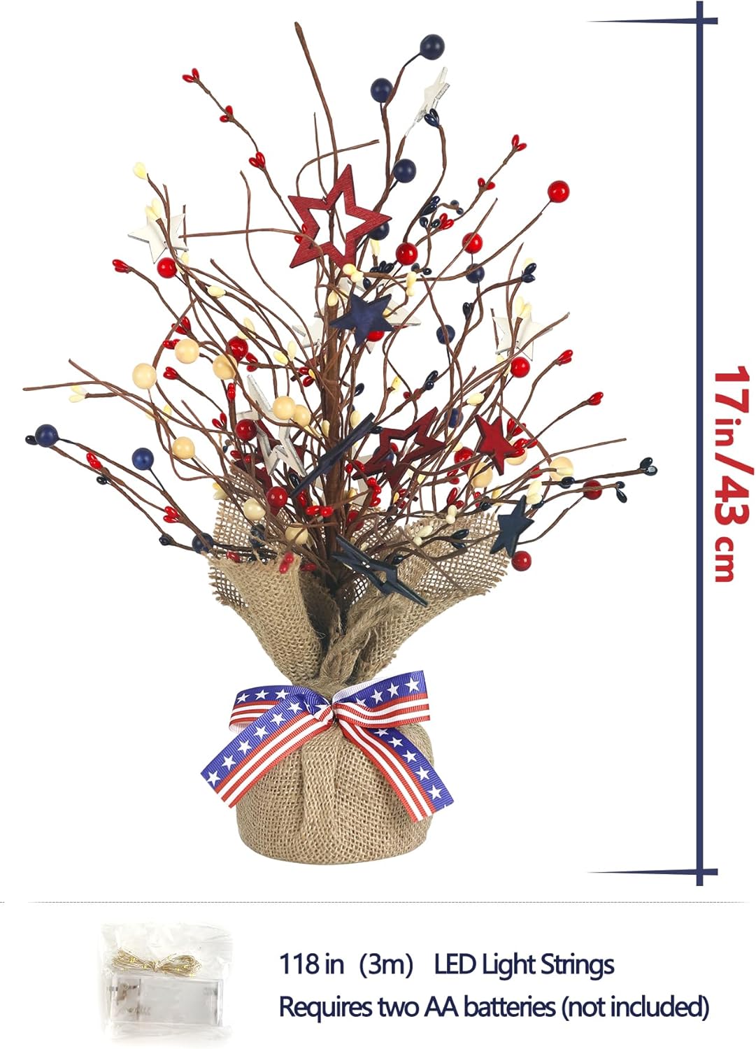 4th of July Decorations 17 in Fourth of July Decoration Lighted Tree Red White and Blue Patriotic Decorations for Home Table Top