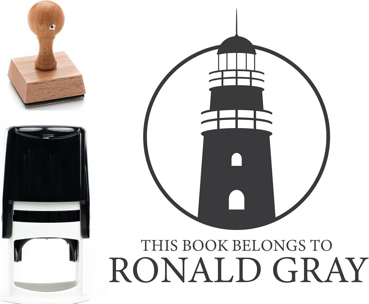 Sello de libro personalizado Tema del faro - Sello de autoentintado personalizado para amantes de los libros - Sellos personalizados de autoentintado - Sello personalizado - Sello personalizado - Sellos de autoentintado (1 5/8" x 1 5/8")