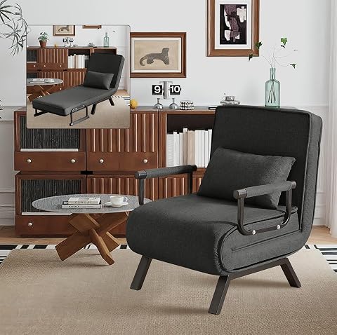 Convertible Sleeper Chair 5 in 1 Folding Sofa Bed with 5-Position Adjustable Backrest Pillow Floor Single Chairs Cozy