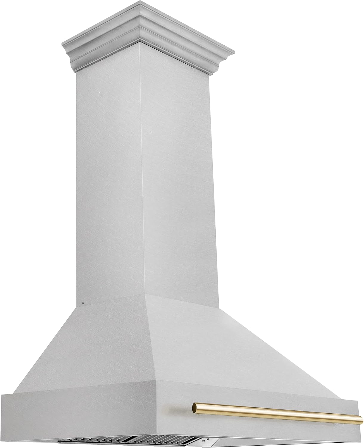 ZLINE Autograph Edition 36 in. Satin Stainless Steel Wall Mount Range Hood with Polished Gold Handle (8654SNZ-36-G)
