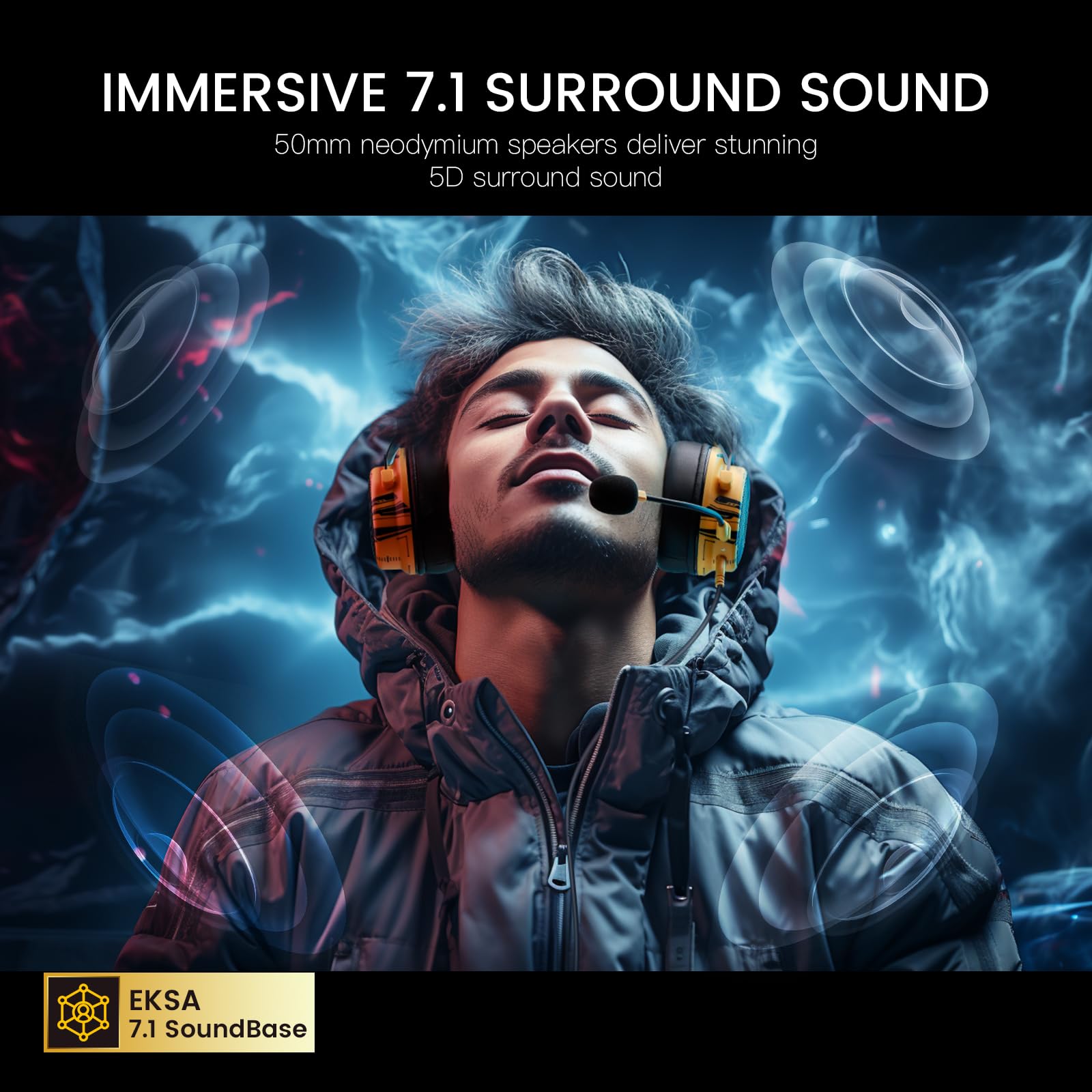 EKSA Cuffie Gaming, E900Pro Cuffie PS5 con audio surround 7.1 e microfono con cancellazione del rumore, Jack Audio USB & 3,5mm, Cuffie PC super leggere con luce LED per PC/Mac/Switch/PS4/PS5/Xbox One
