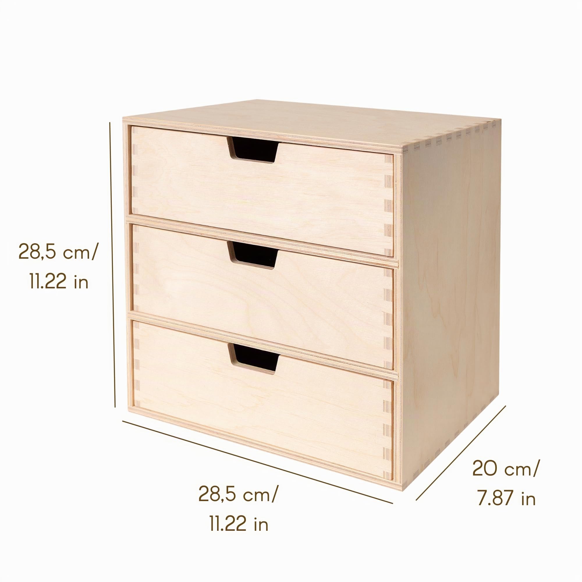 Creative Deco Pequeña Cajonera Madera | 3 Cajones | 28,5 x 20 x 28,5 cm | Mini Armario de Almacenaje | Madera Contrachapada sin Tratar | Perfecta para Pintar, Decoupage y Decoración