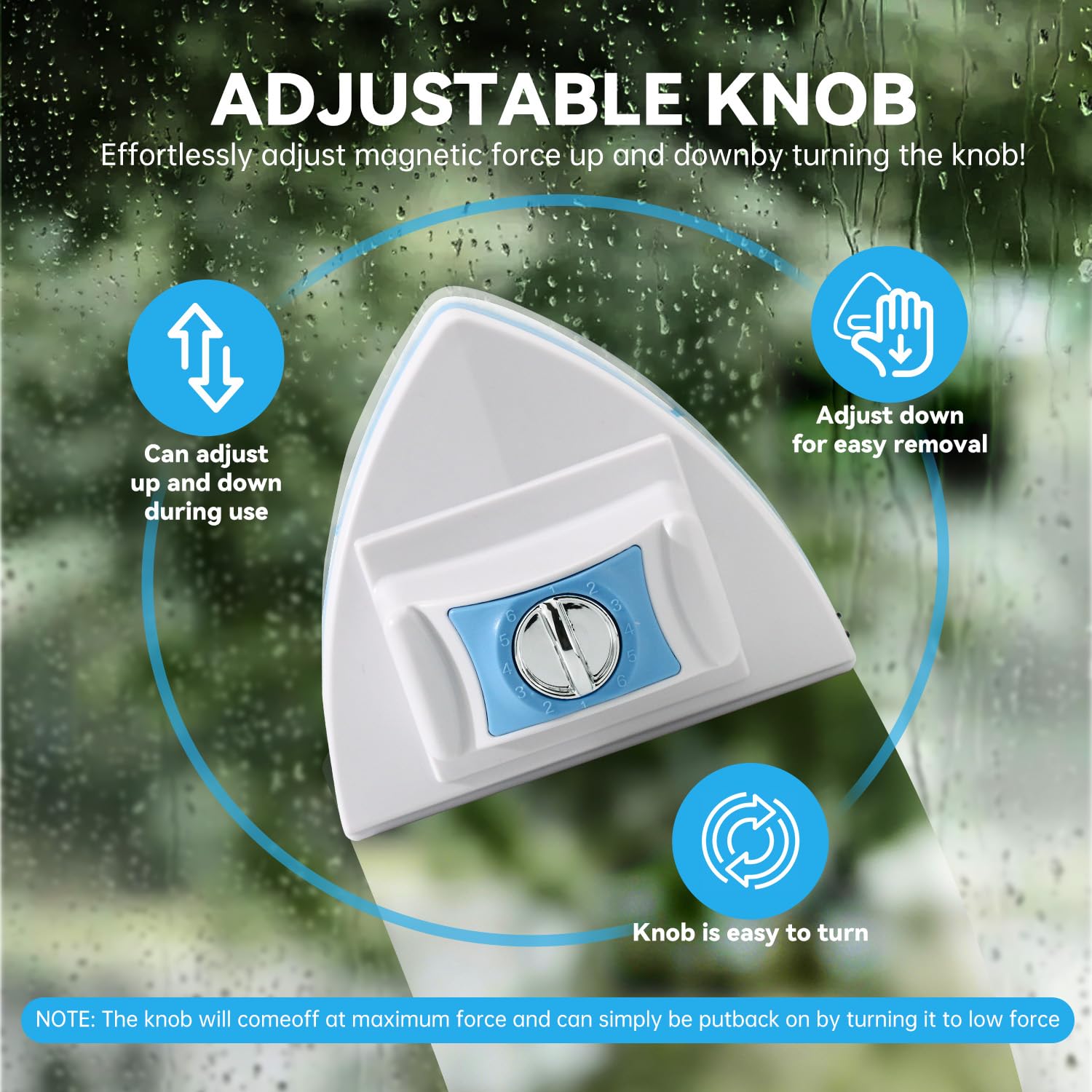 Condition photo showing New/Like New for double-sided magnetic window cleaner, blue | adjustable magnetic equipment, fits 3-30mm glass thickness, 2.5m safety rope, high-rise & auto glass, safe anti-pinch wiper