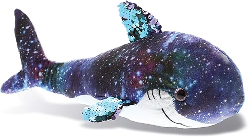 DolliBu Shark Space - Peluche de lentejuelas abatibles de 12 pulgadas, con lentejuelas reversibles, abrazable, colorido juguete de peluche con