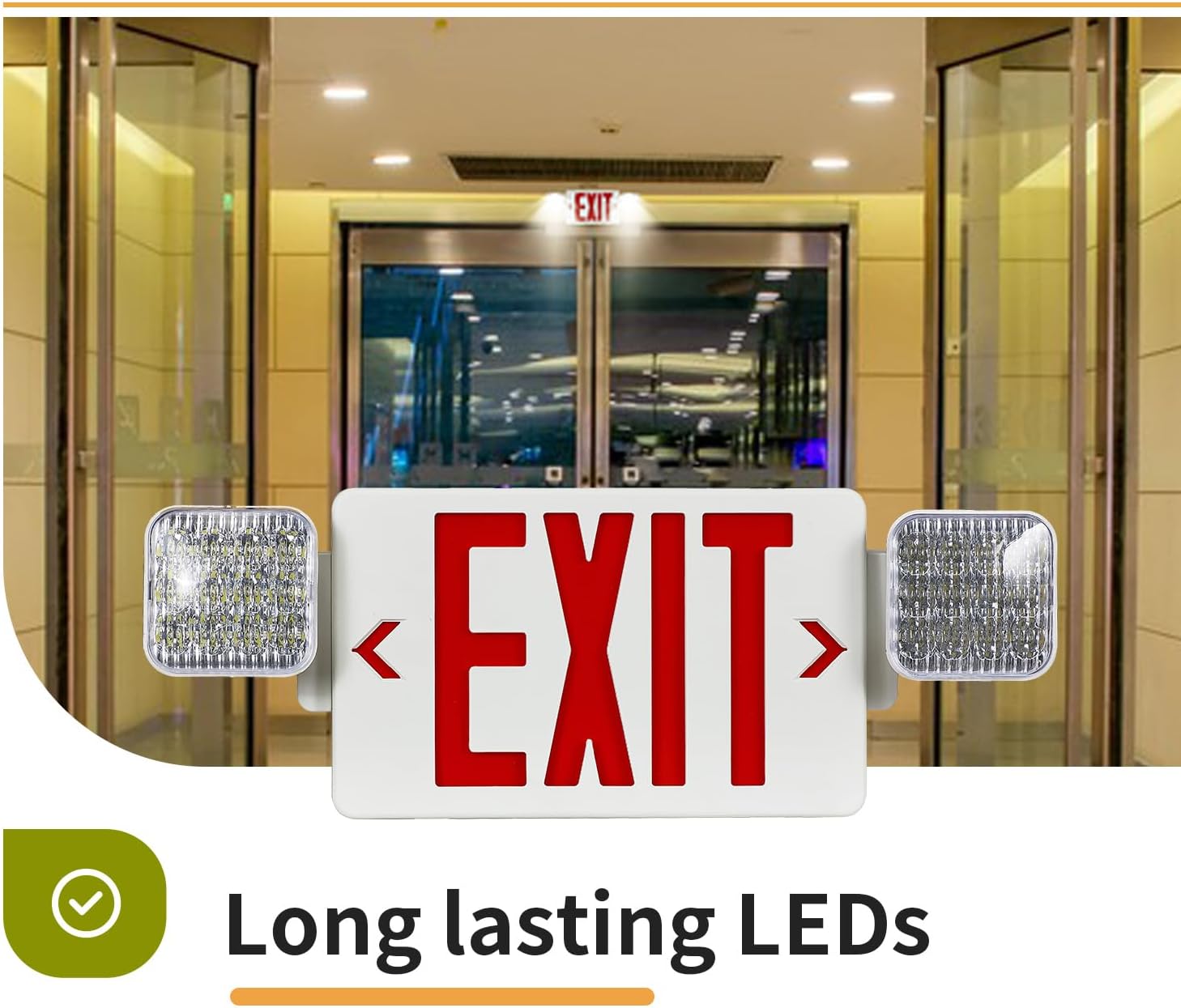 LEDONE Red Exit Sign with Emergency Light, Two LED Rotatable Square Heads, Emergency Exit Light with Battery Backup, 120-277Vac, Canopy Included, UL 94, Title 20, 1PK