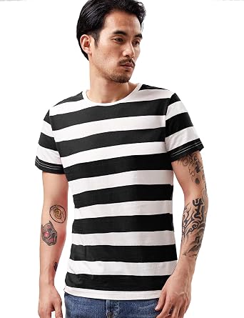 Wide Striped T Shirt for Men Sailor Tee Red White Black Navy Stripes Top Basic