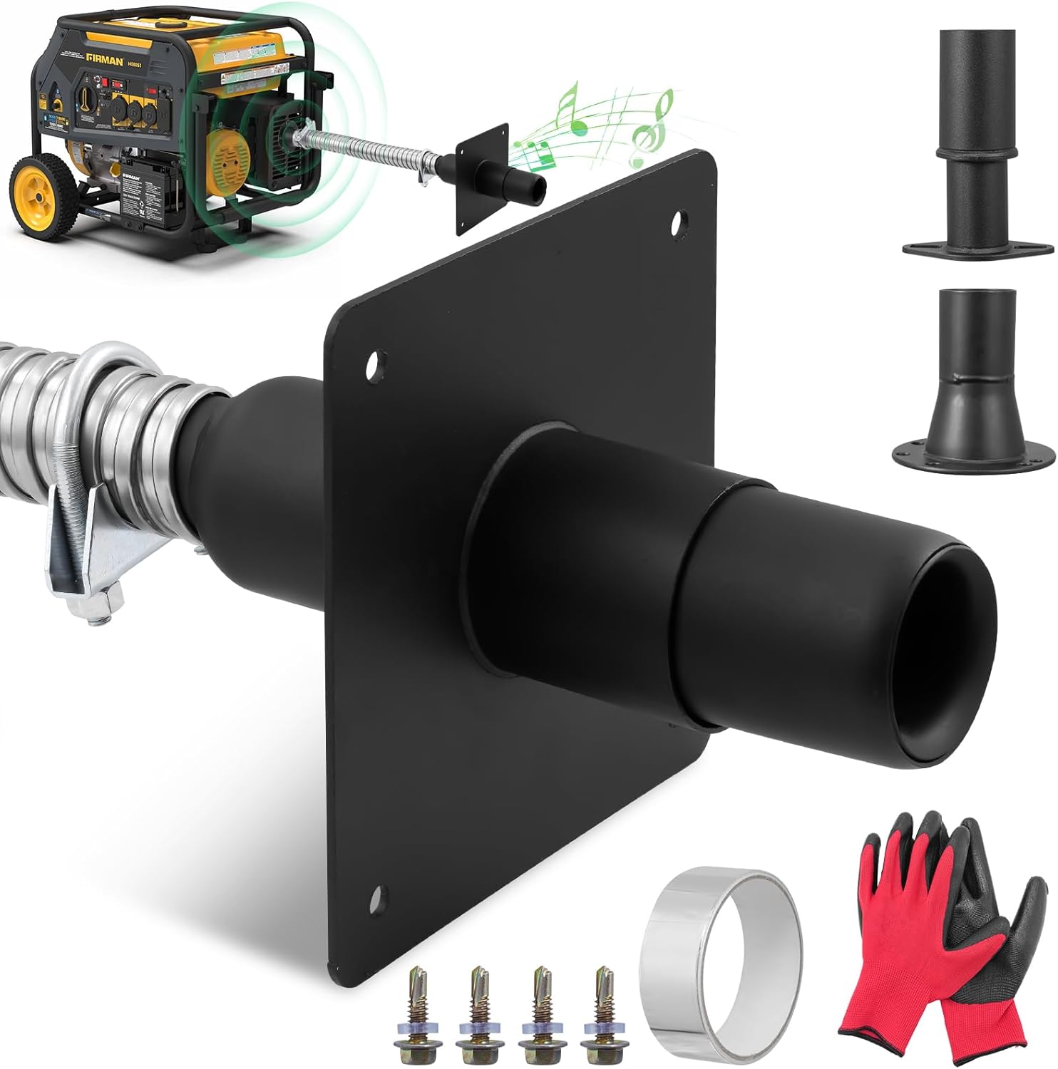 Generator Exhaust Extension Silencer Kit,with Two Universal Adapters Compatible Most Portable Generators wiht ALL-IN-ONE KIT, Reduces Noise by 60%,Compatible with All Portable Generators