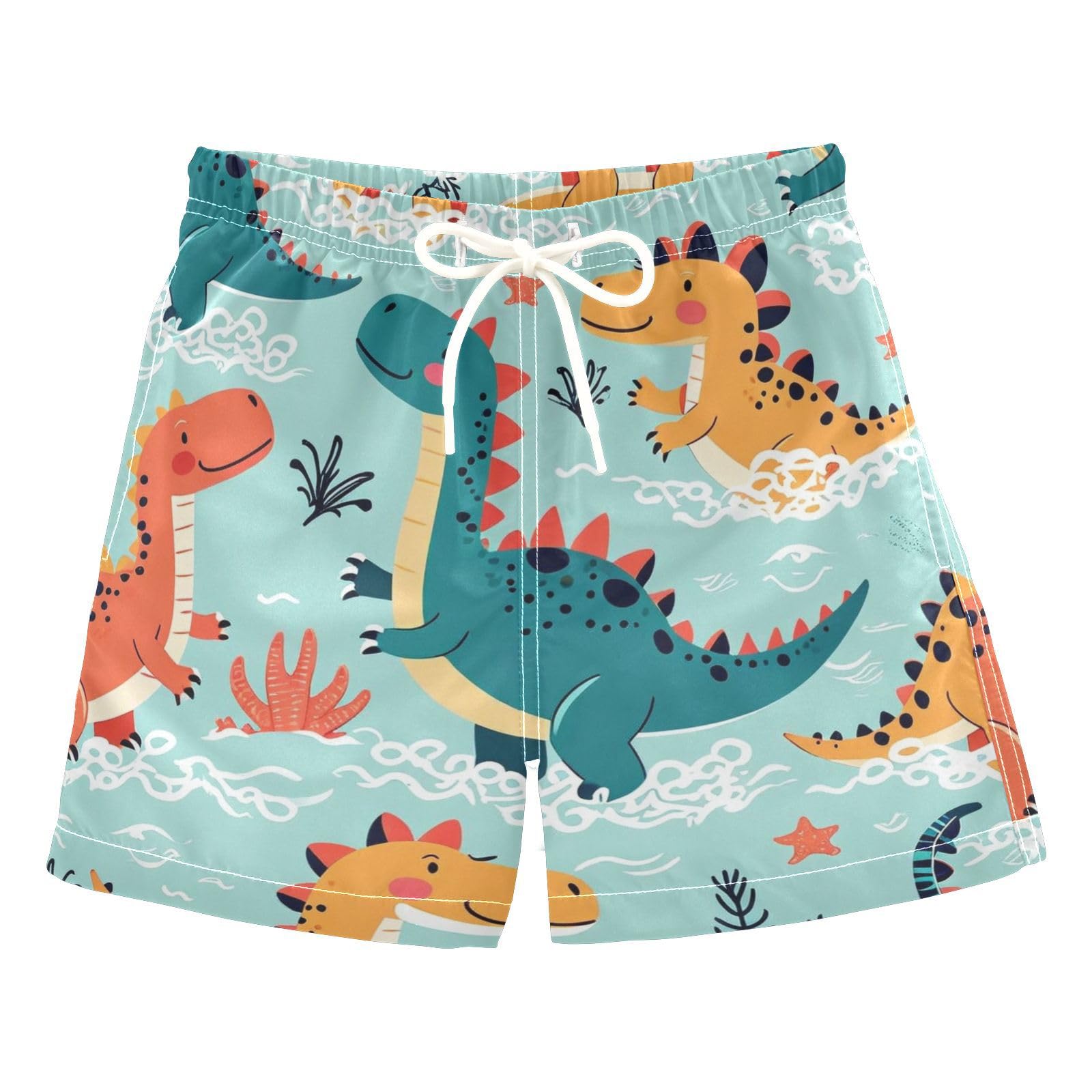 YANENDIE Boy Swim Trunks Cute Tropical Dinosaurs Summer Beach Quick Dry Swimsuit Bathing Suit, 2-8T