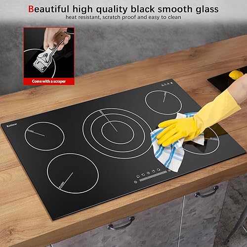 Miniatura 7 de Karinear Estufa eléctrica de 36 pulgadas, estufa eléctrica de 5 quemadores, placa de cerámica eléctrica radiante de vidrio integrada, zonas