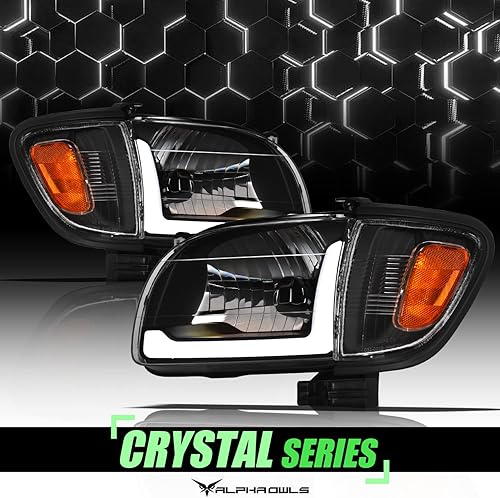 Miniatura 2 de Alpha Owls 8722152 Faros delanteros de cristal con lámparas de esquina de señal y barra de luz LED blanca 4 piezas, ámbar negro para Toyota Tacoma