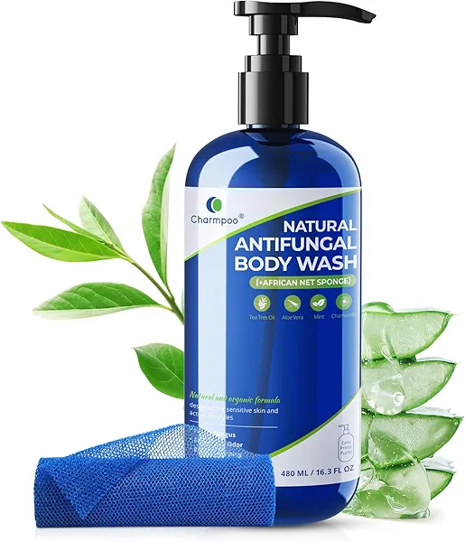 CHARMPOO Natural Antifungal Body Wash: Tea Tree Fights Fungus Eliminates Odor Relieves Itching Formula for Sensitive Skin and Active Lifestyles 16.3 FL OZ