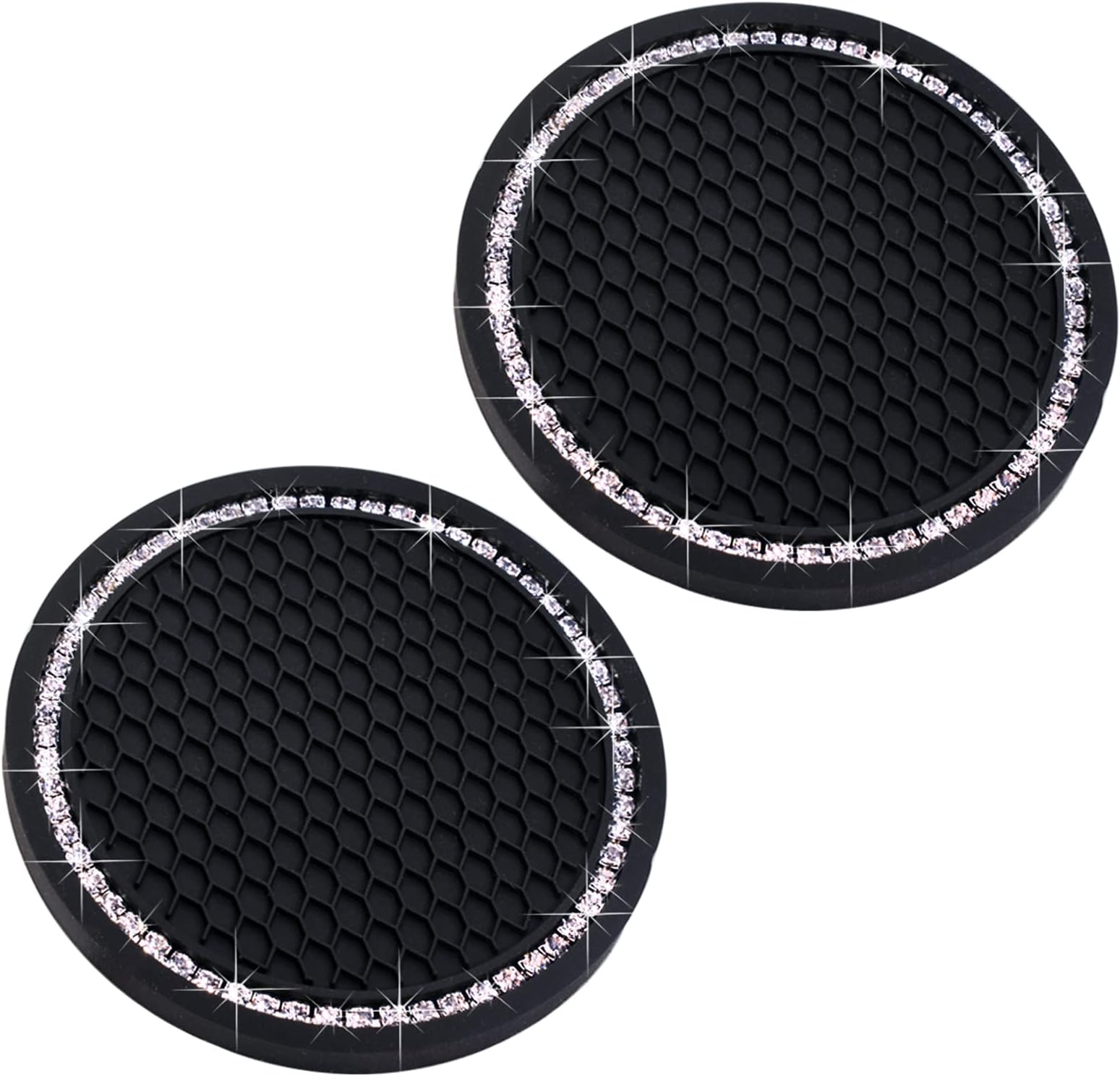 Car Cup Holder Coasters, Bling Cup Holder Insert Coaster Car Interior Accessories-2.75 inch Silicone Anti Slip Crystal Rhinestone Car Coaster-Universal (Pack of 2)