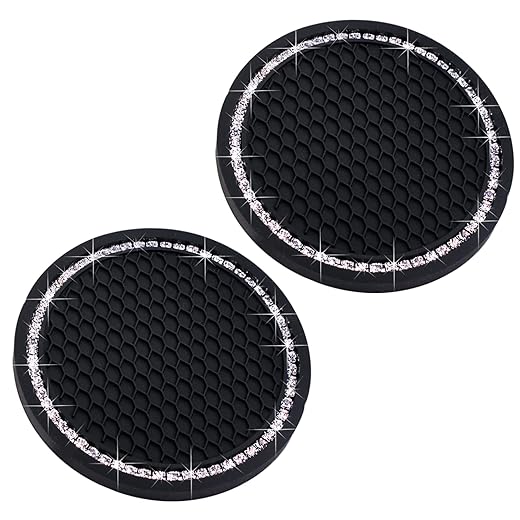 Universal Vehicle Bling Cup Holder Insert Coaster Car Interior Accessories-2.75 inch Silicone Anti Slip Crystal Rhinestone Car Coaster-Universal (Pack of 2)