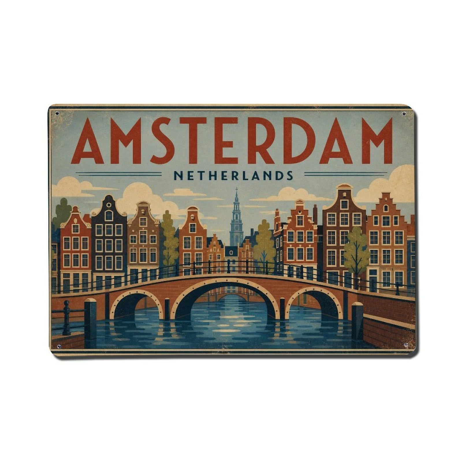 Metal Tin Sign Travel Retro Netherlands Amsterdam