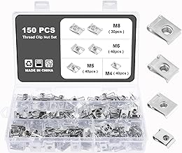 Knpwer Set di 150 Dadi Filettati M4 M5 M6 M8 in Lamiera di Tipo U, Clip a U per Auto, Assortimento di Dadi a U