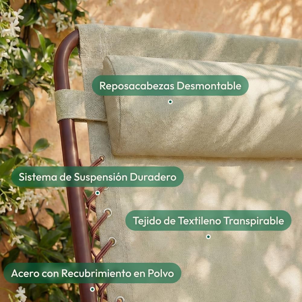 CASABEL Silla Plegable de Gravedad Cero, Terracota | Reclinable, posición de gravedad cero, confort óptimo, textilene transpirable, acero anticorrosión, cojín repelente al agua