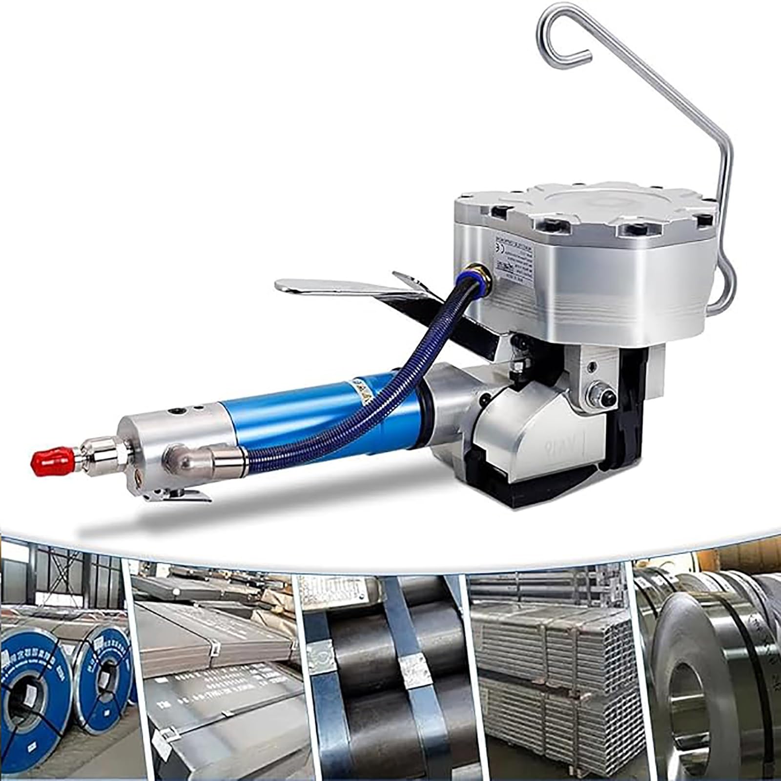 Reggiatrice pneumatica in acciaio, strumento di reggiatura resistente senza guarnizione, tenditore industriale per colata a caldo in metallo, soluzione di reggiatura combinata da 3/4 di pollice (19 mm