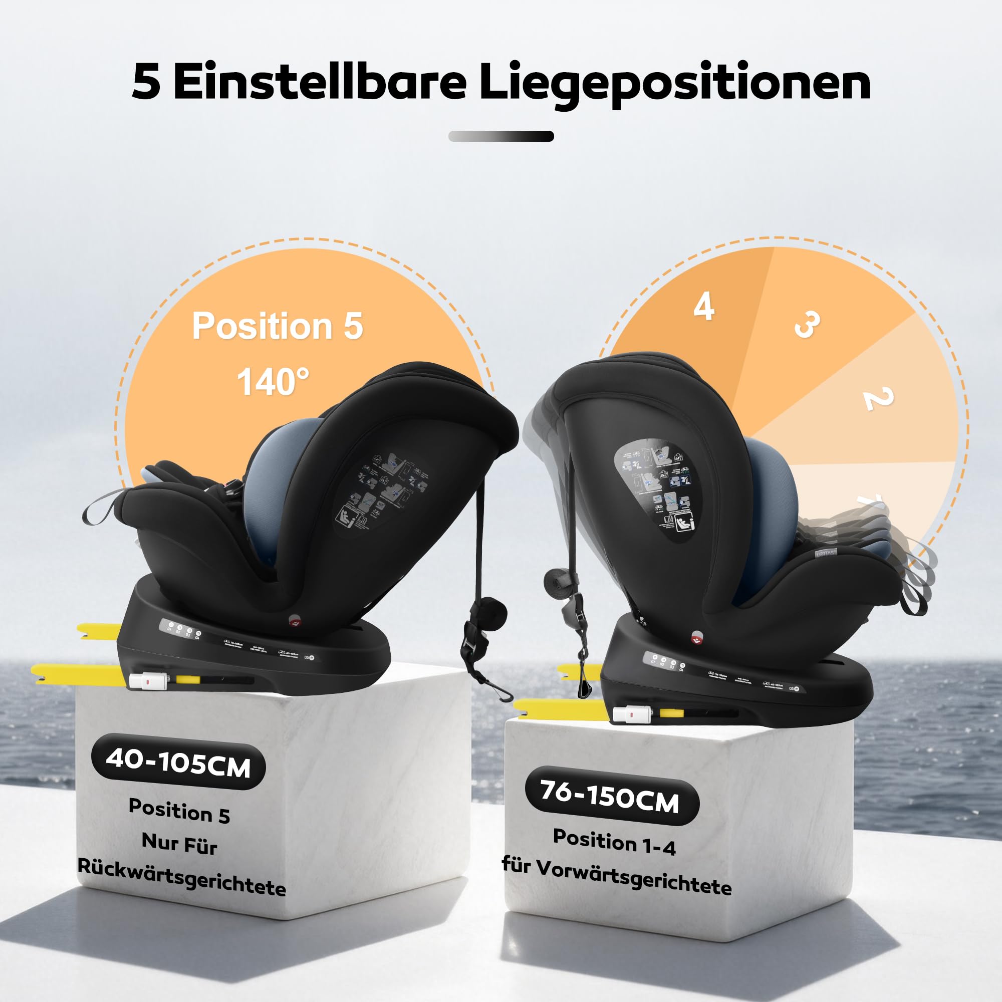 LETTAS I-Size 360° Drehbar Kindersitz, Autositz 0-12 Jahre (40-150 cm), Kinderautositz mit Isofix Verstellbarer Kopfstütze, ECE R129