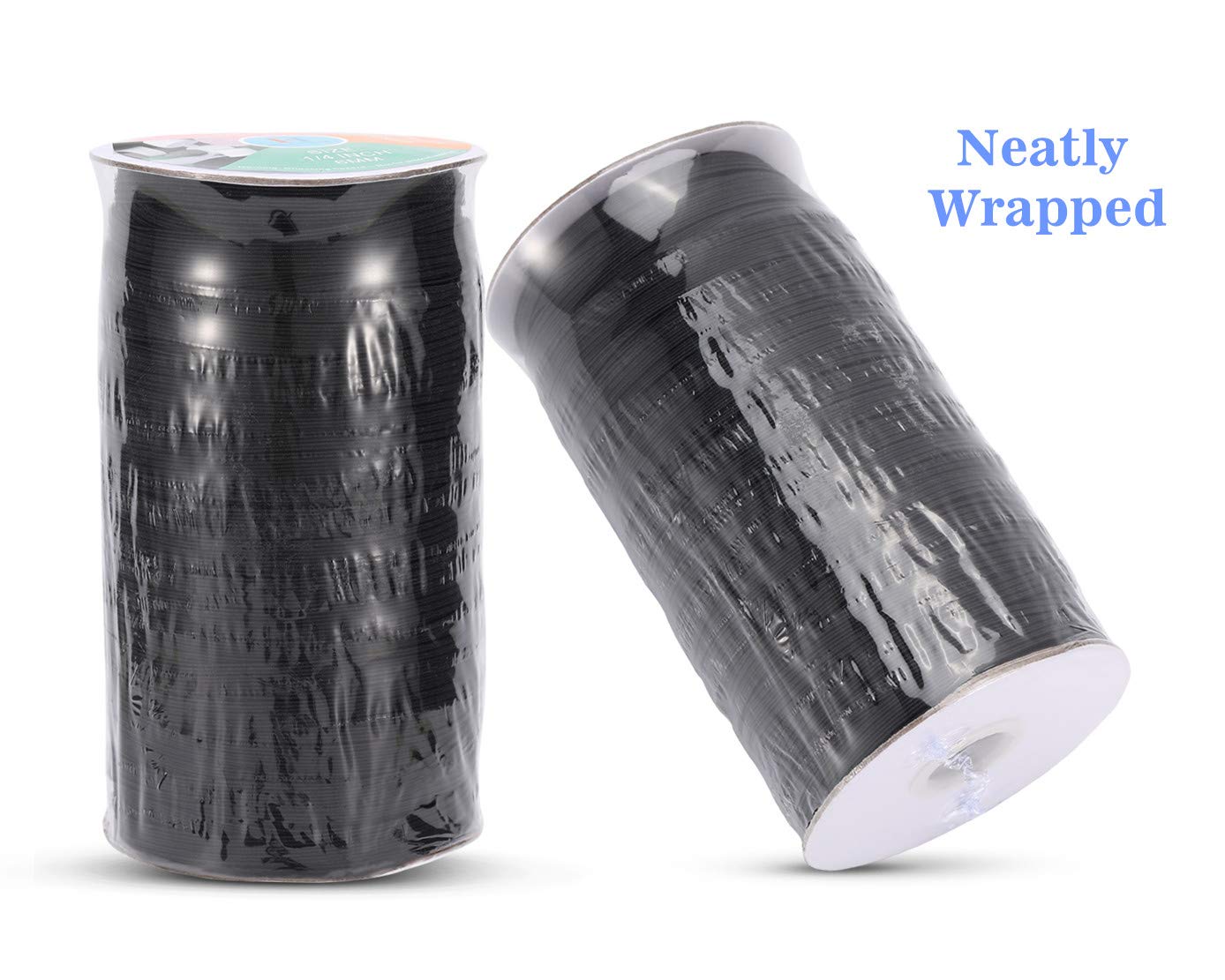 Bandas elásticas para coser de 1/4 pulgadas, color negro, 100 yardas finas y planas, trenzadas, de cuarto de pulgada, cuerda elástica para máscaras faciales